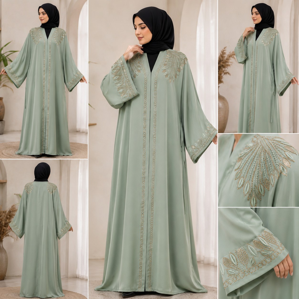 Premium Luxury Abaya with Floral Embroidery – Sanasha
